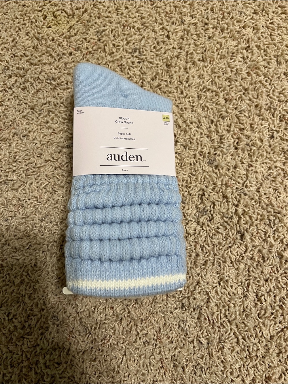 Auden Light Blue Cream Slouch Crew Socks 2 Pack NEW